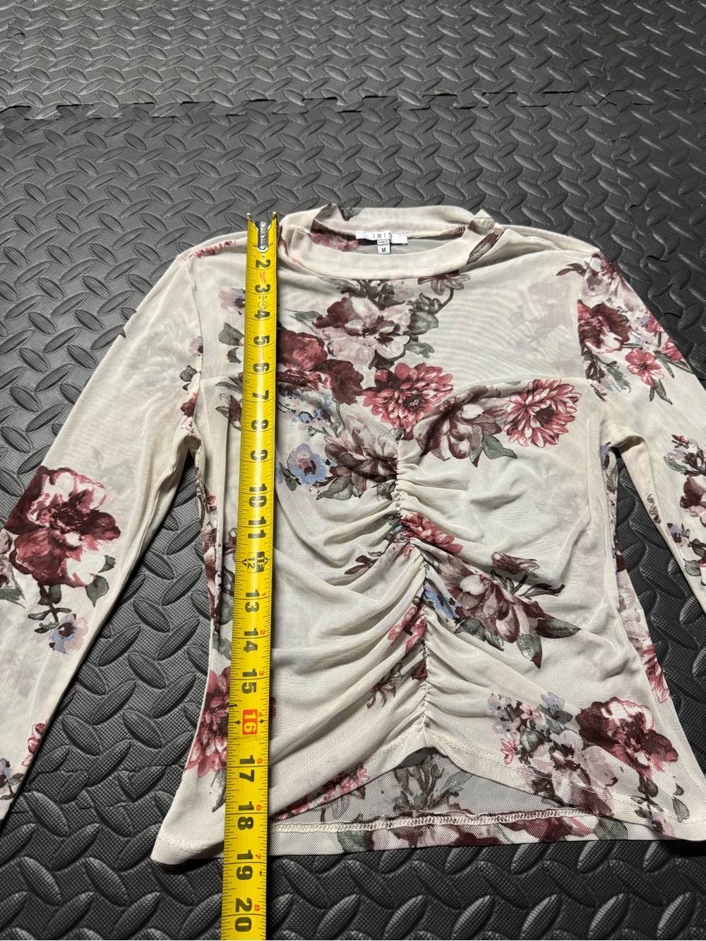 IRIS Floral Mesh Ruched Long Sleeve Top Women’s Medium Cottagecore - Picture 6 of 12
